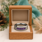 Amethyst 8mm Tungsten Carbide Men's Wedding Band with EVN Diamond Alternative