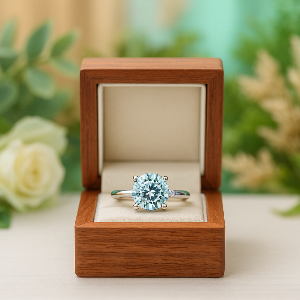 3.0 Ct Round Aquamarine Diamond Solitaire Engagement Ring