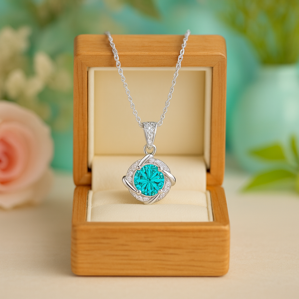 1.0 Ct Turquoise Clavicle Pendant Necklace-Evani Jewelry