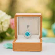 1.0 Ct Turquoise Diamond Flower Shaped Necklace