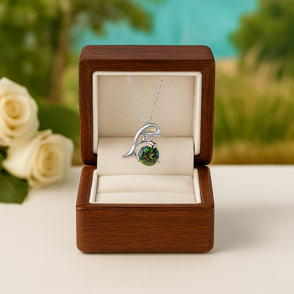 1.0 Ct Round Emerald Diamond Dolphin Pendant Necklace - Evani Naomi Jewelry