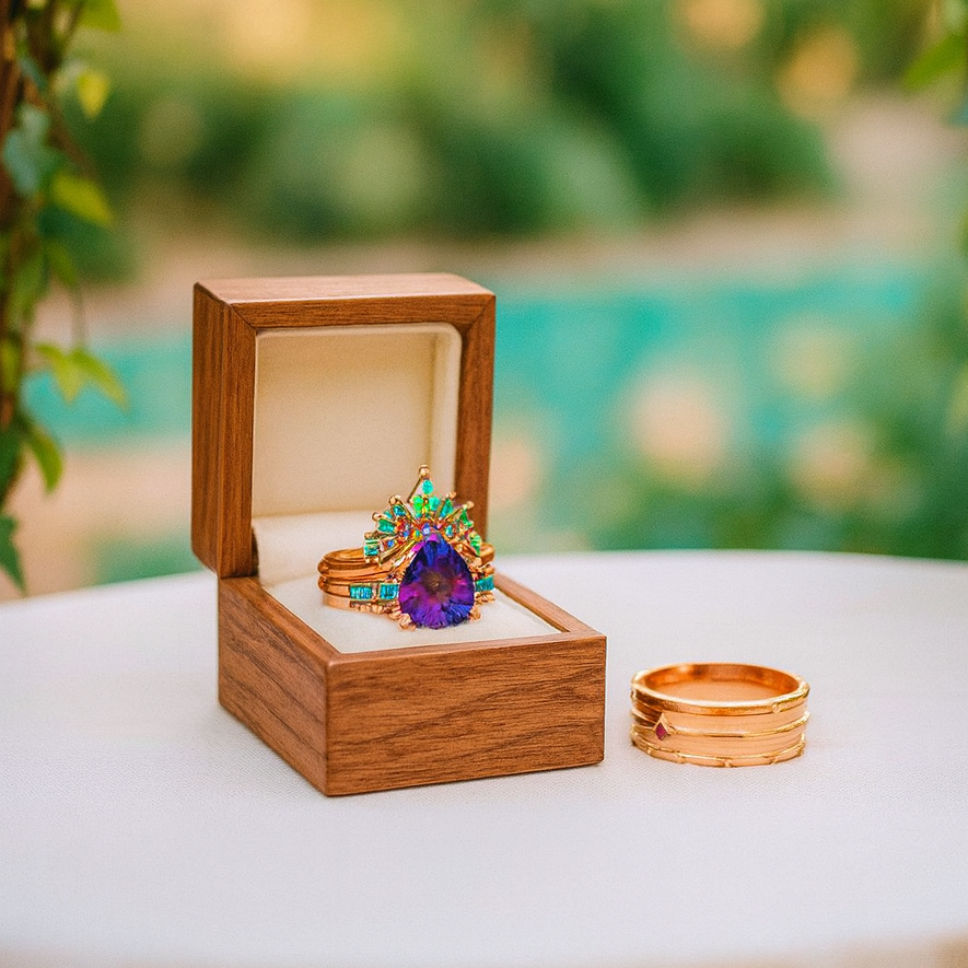 Amethyst Engagement Ring in 14k Rose Gold-Evani Jewelry