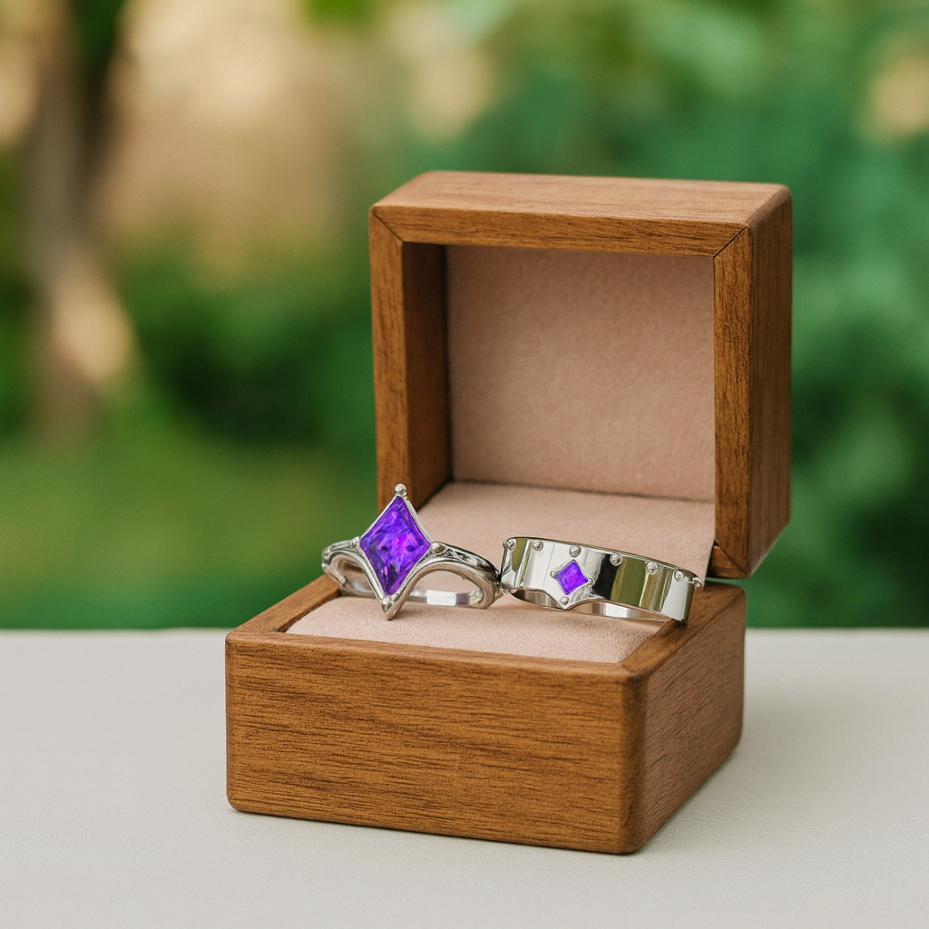 Amethyst Ring Set (Women) in 14k White Gold - Evani Naomi Jewelry