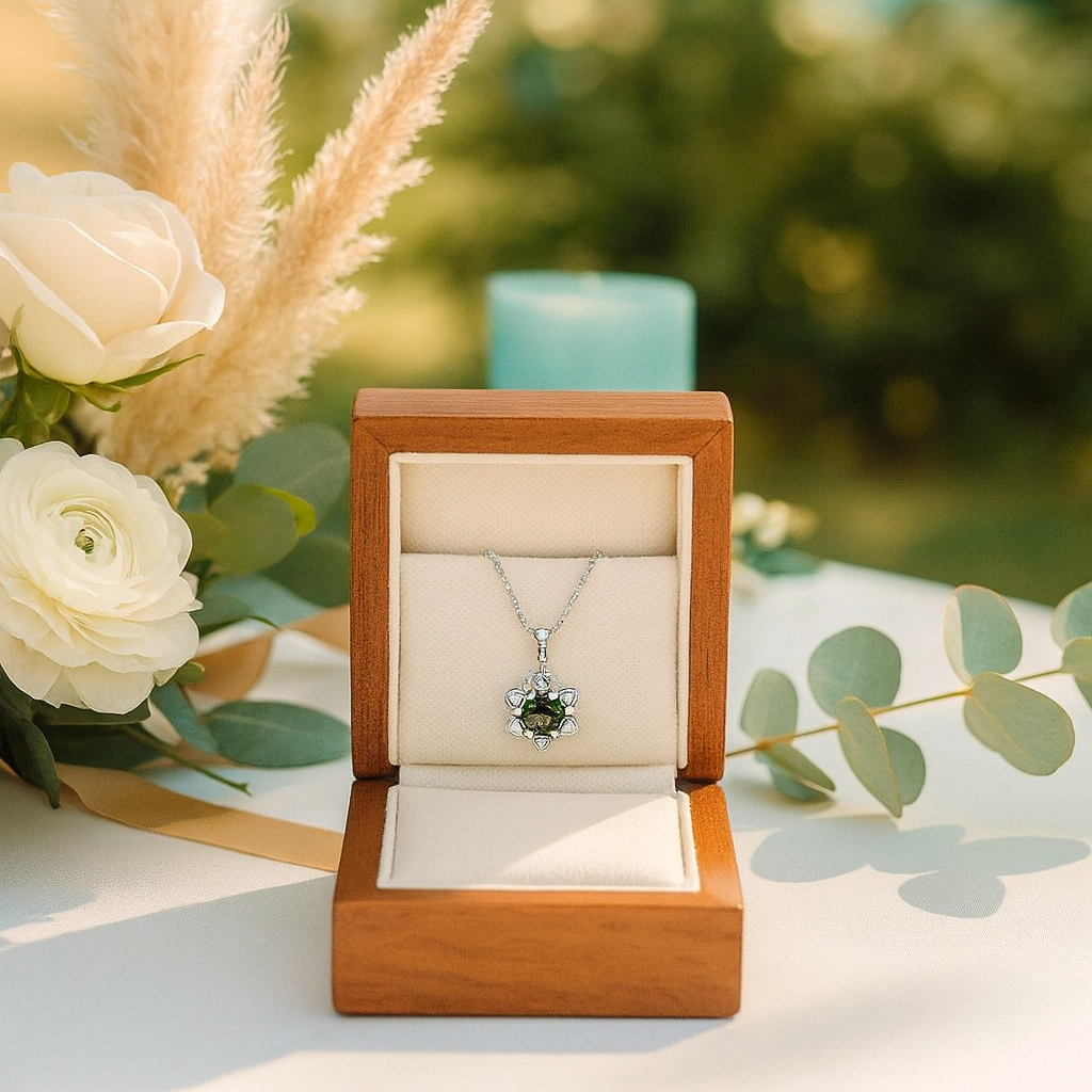 1.0 Ct Emerald Birthstone Snowflake Pendant Necklace - Evani Naomi Jewelry