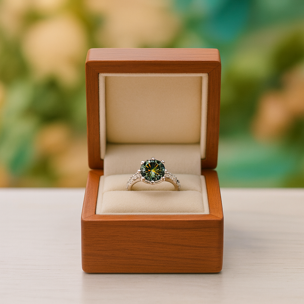 1.0 Ct Round Emerald Birthstone Diamond Engagement Ring - Evani Naomi Jewelry