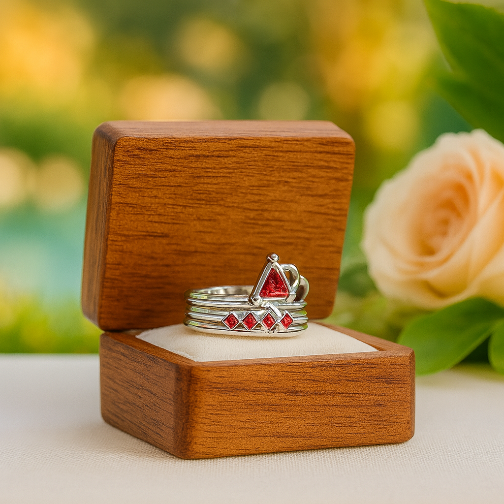 Ruby Birthstone Wedding Ring Set in 14k Yellow Gold - Evani Naomi Jewelry