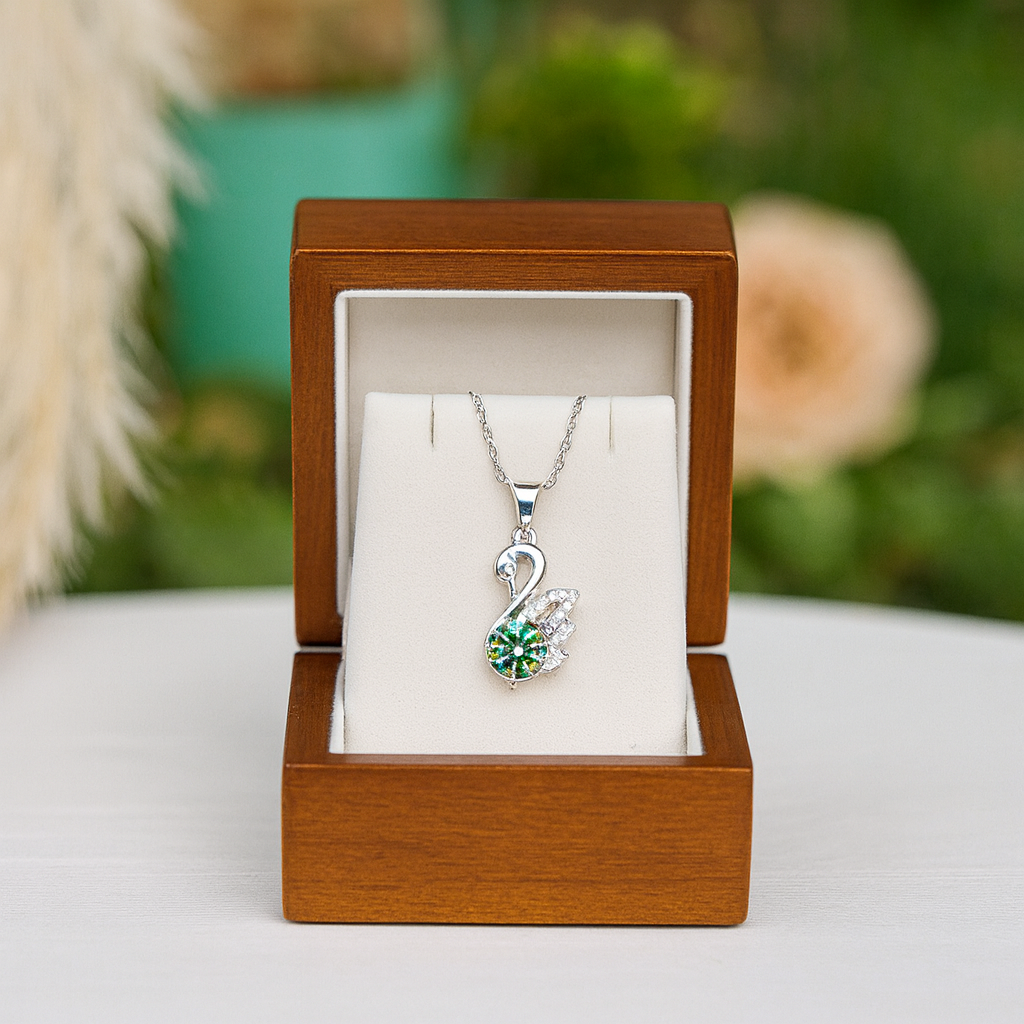 1.0 Ct Round Diamond Peridot Swan Pendant Necklace - Evani Naomi Jewelry