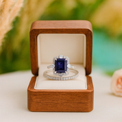 Flash Sale- 3.0 ct Emerald Cut Halo Blue Sapphire Wedding Ring Set