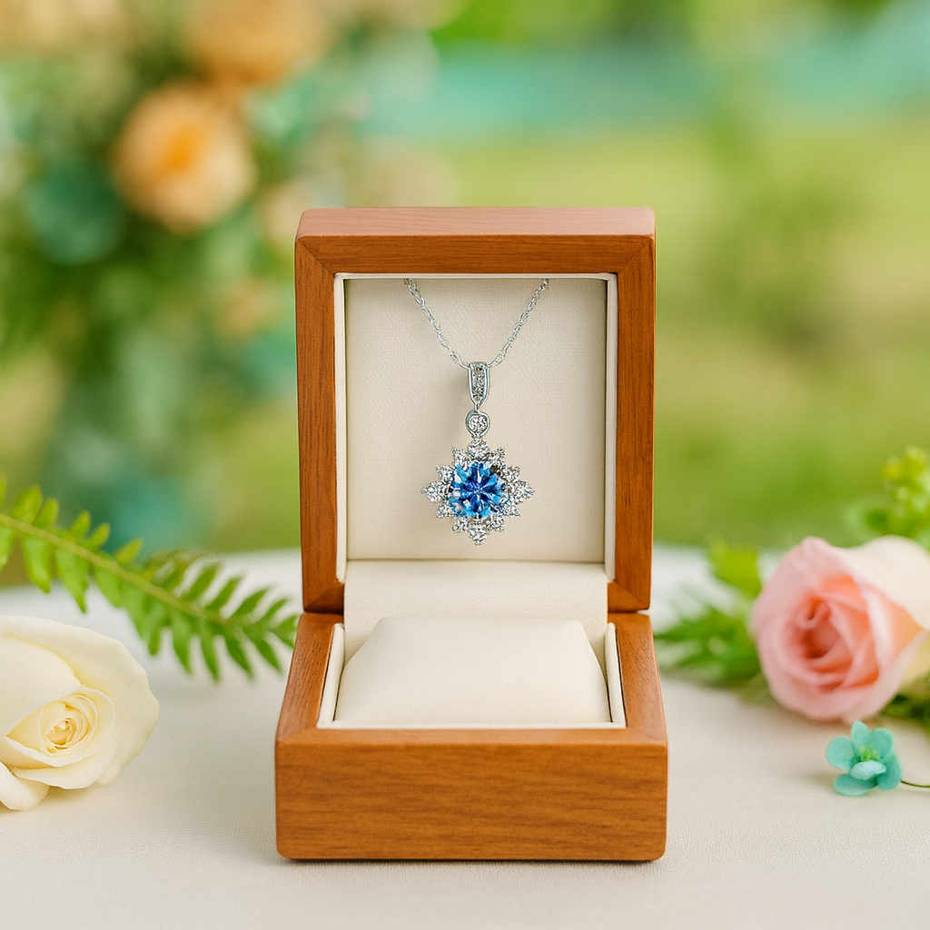 Classic 1.0 Ct Round Cut Diamond Sapphire Birthstone Pendant Necklace