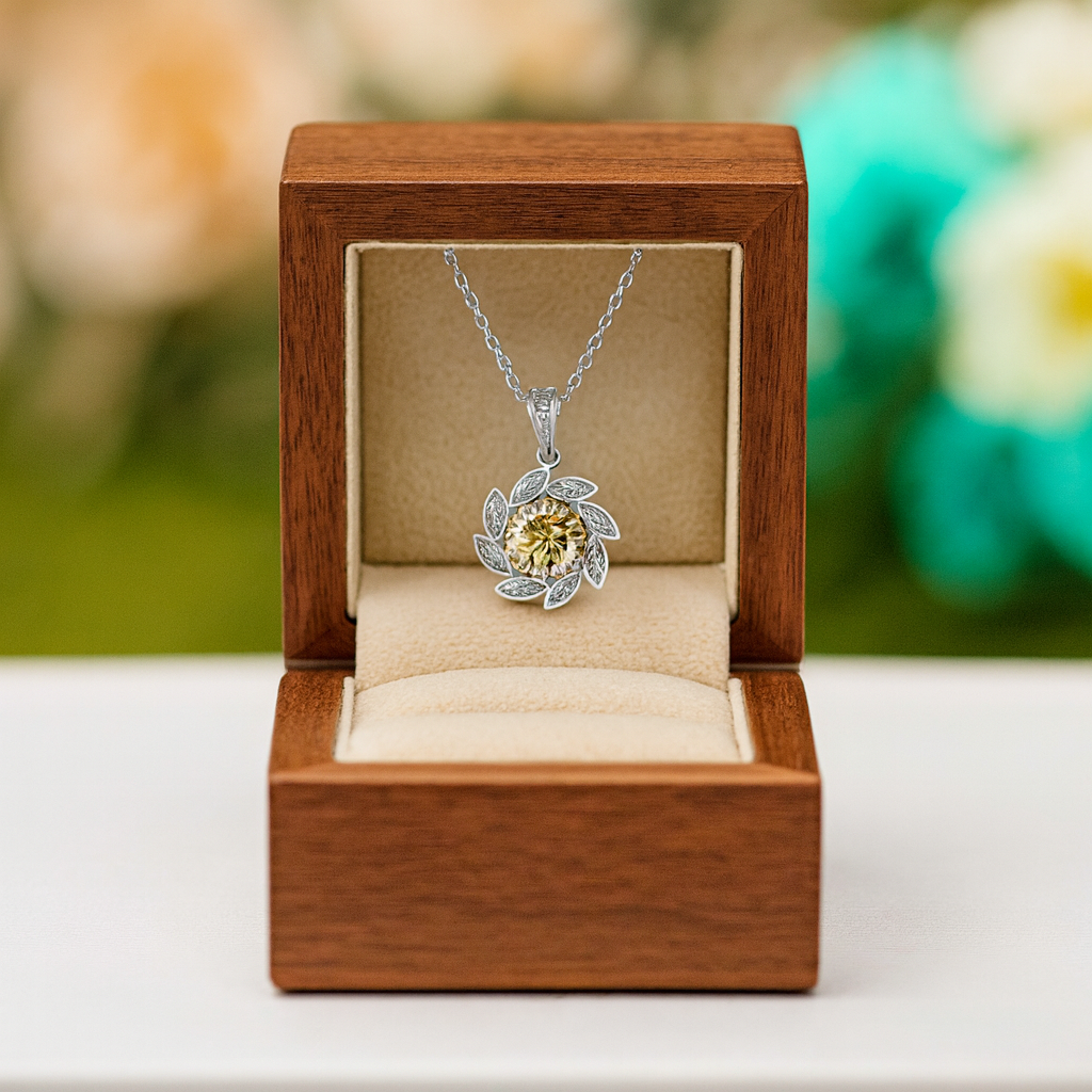 1.0 Ct Diamond Topaz and Citrine Flower Pendant Necklace-Evani Jewelry
