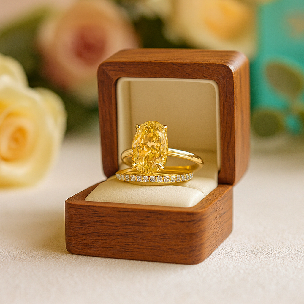 VIP 14K Topaz Oval Cut 3.5ct Yellow Diamond Bridal Set-Evani Jewelry