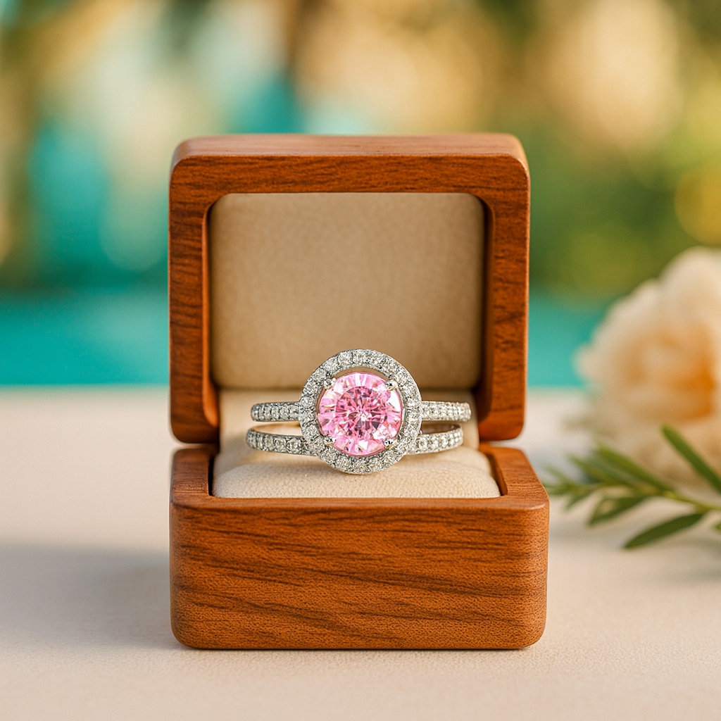 2.60 ct Round-cut Tourmaline Birthstone Halo Bridal Set-Evani Jewelry