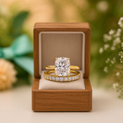 Classic Cushion Cut 3.0ct Diamond 4 Prong Yellow Gold Bridal Set