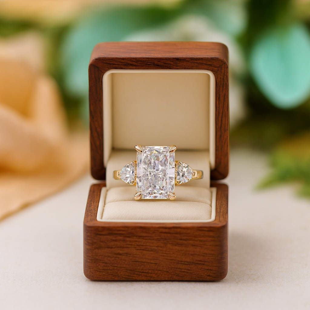 Radiant Cut & Heart Cut 3.0ct Diamond Three Stone Engagement Ring