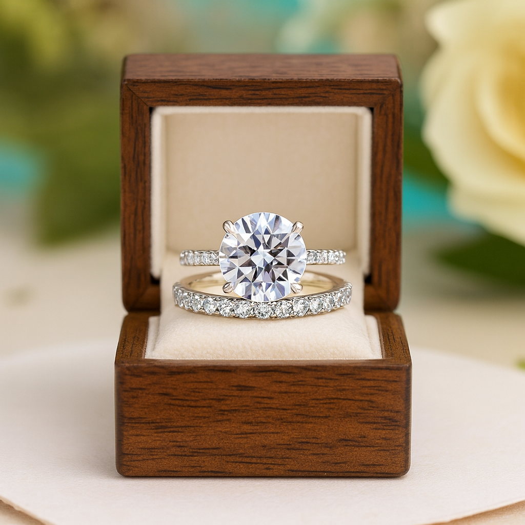 Round Cut 4.0ct Diamond Birthstone Bridal Set