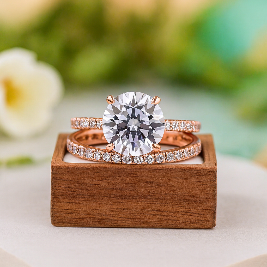 Classic Round Cut Diamond 2.0ct Rose Gold Wedding Set