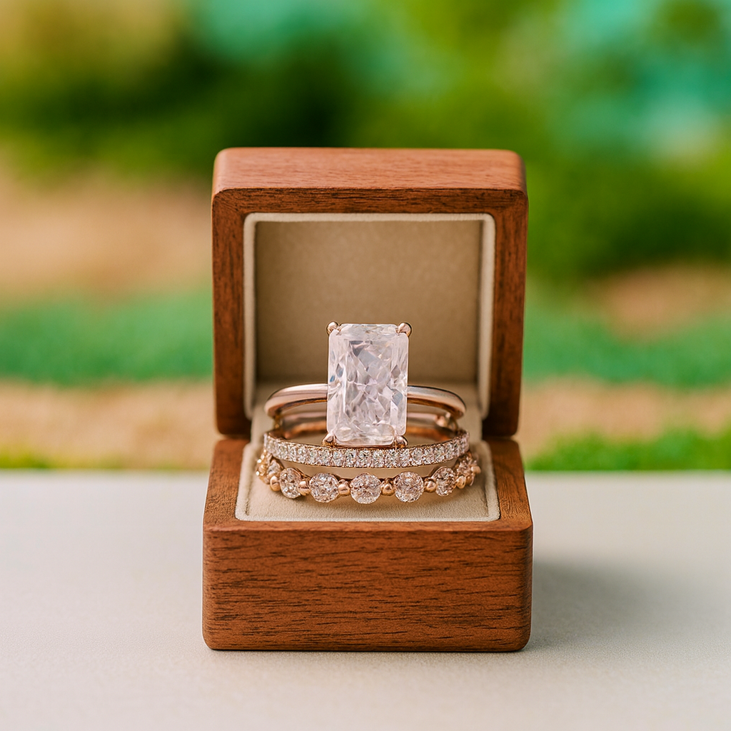 Gorgeous Radiant Cut 5.5ct Diamond 3pc Bridal Set