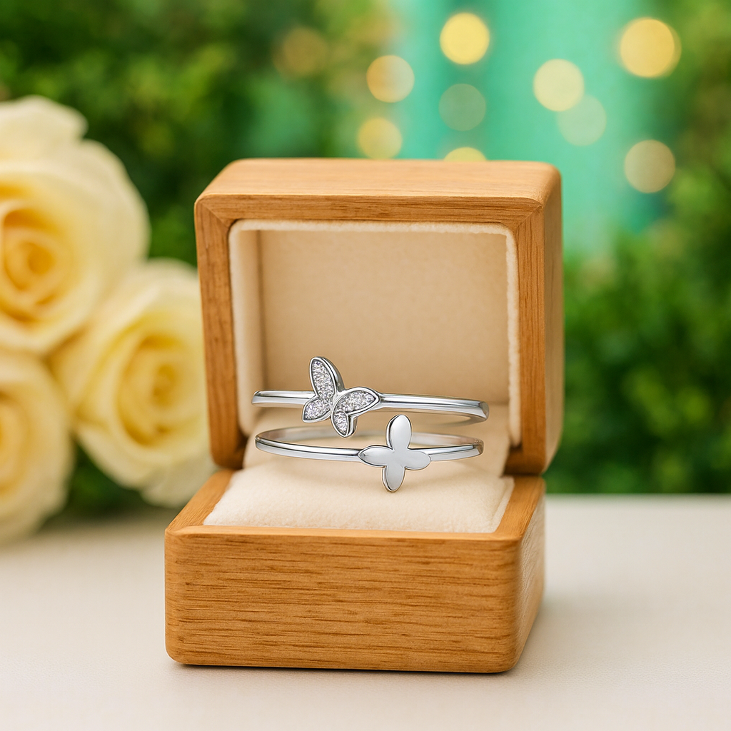 Round Diamond Butterfly Ring Band