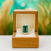 Halo Emerald Cut Yellow Gold Diamond Engagement Ring