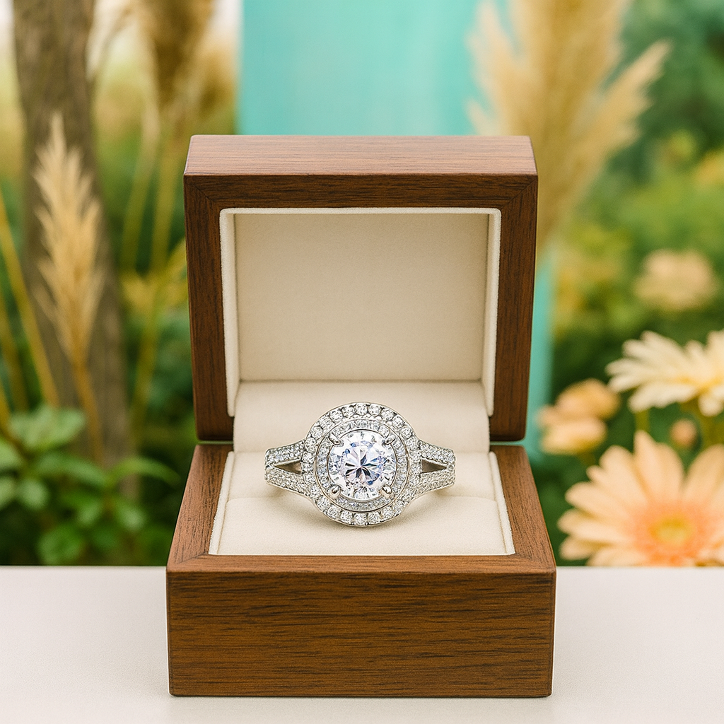 Round 1.25 ct Diamond Double-Halo Birthstone Engagement Ring