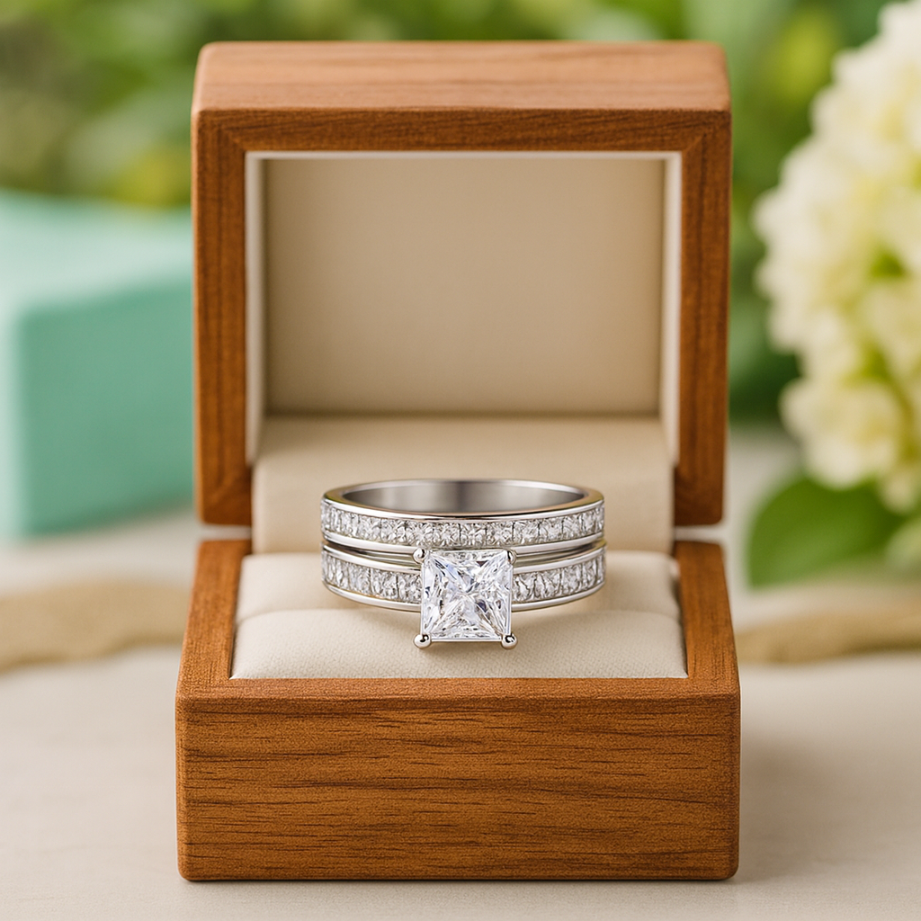 1.00 ct Princess-cut Diamond Birthstone Bridal Set