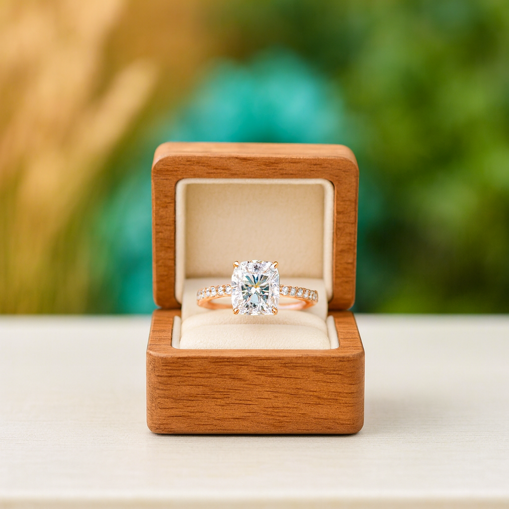 3.0ct Cushion Cut Rose Gold Diamond Wedding Ring Set