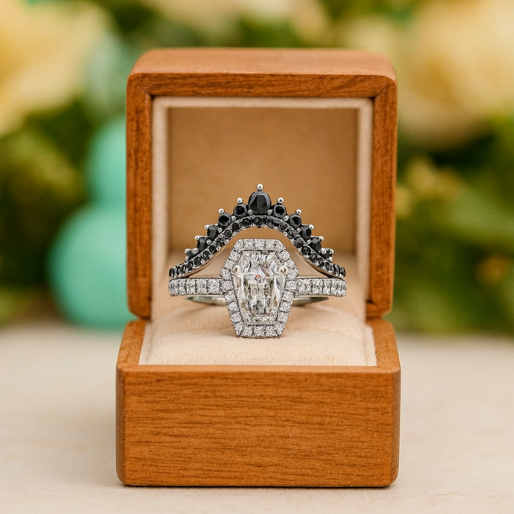 Best Love Gothic Wedding Rings in Rare Coffin Cut Diamond Birthstone