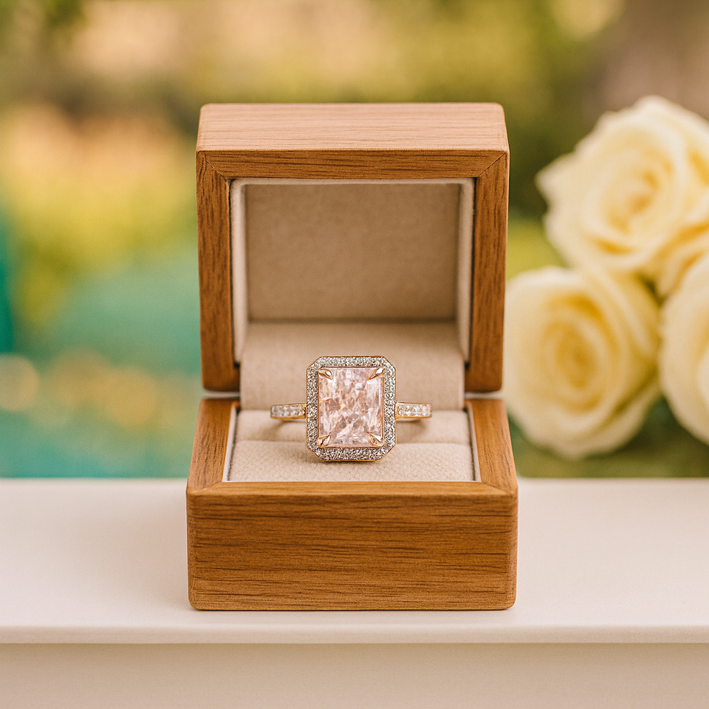 White Gold Halo Radiant Cut Diamond Engagement Ring