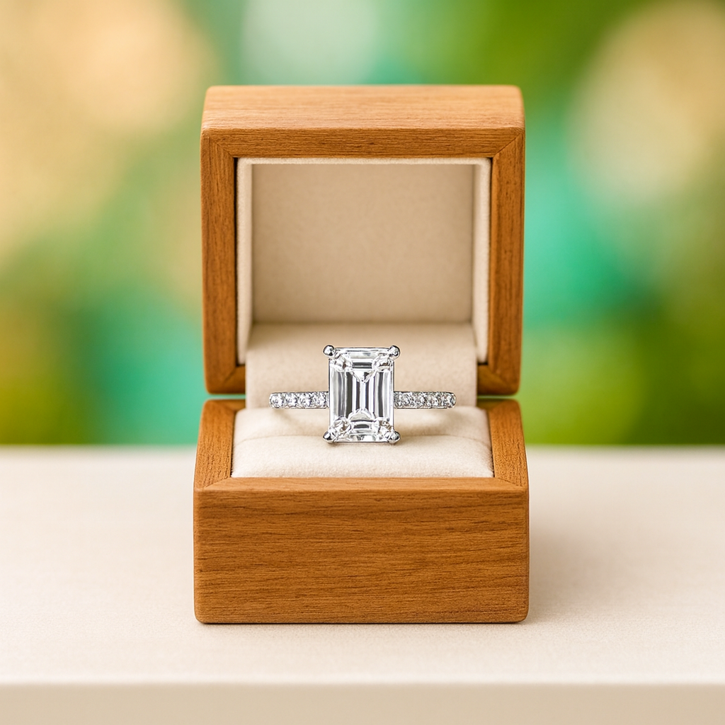 3.3 ct White Gold Emerald Cut Diamond Engagement Ring