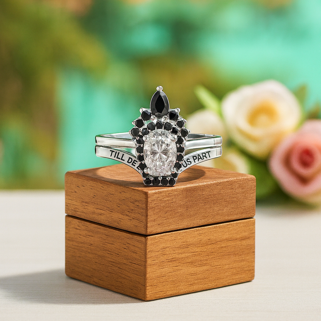 Gothic Wedding Rings in 14k White Gold Rare Coffin Cut Diamond