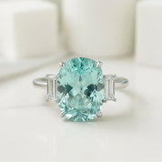 5.0ct Cushion Cut Three Stone Aquamarine Engagement Ring-Evani Jewelry