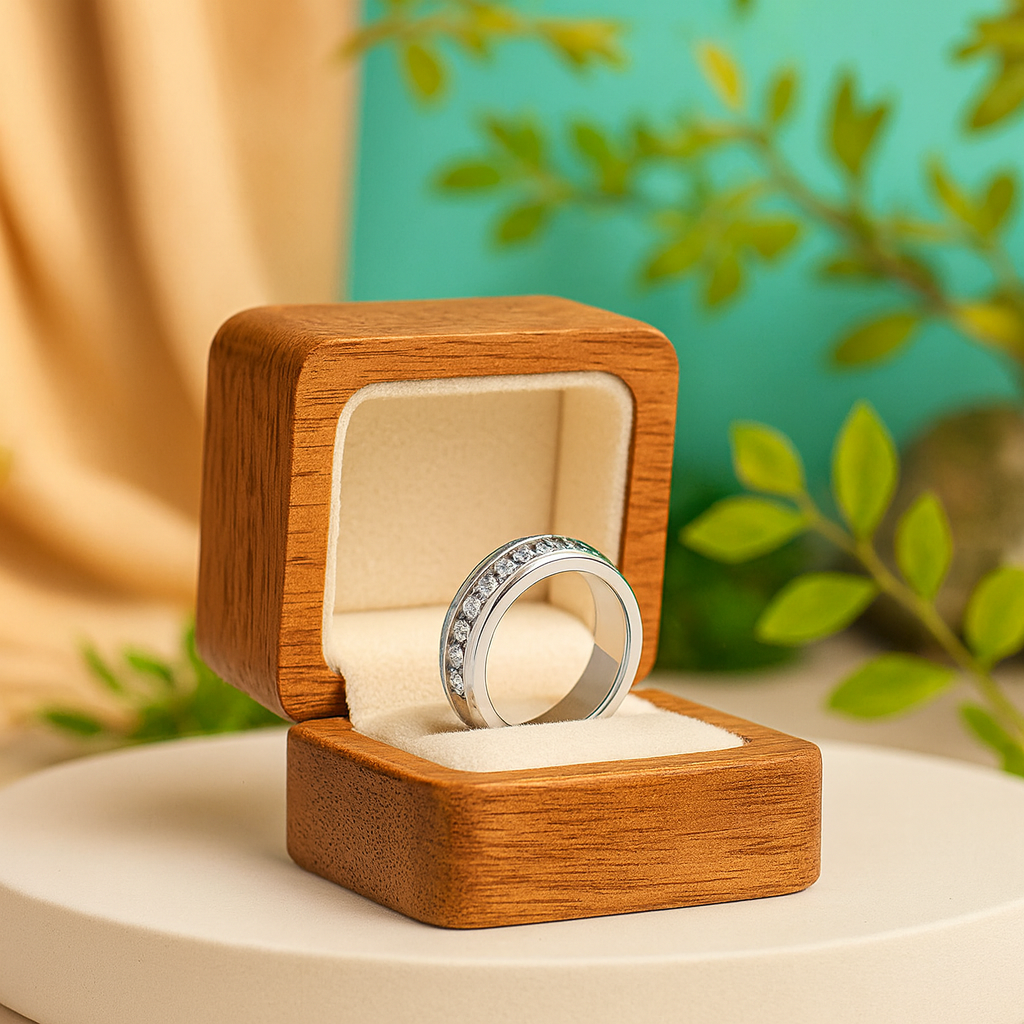 Eternity Diamond Alternative Titanium Men's Wedding Band - Evani Naomi Jewelry