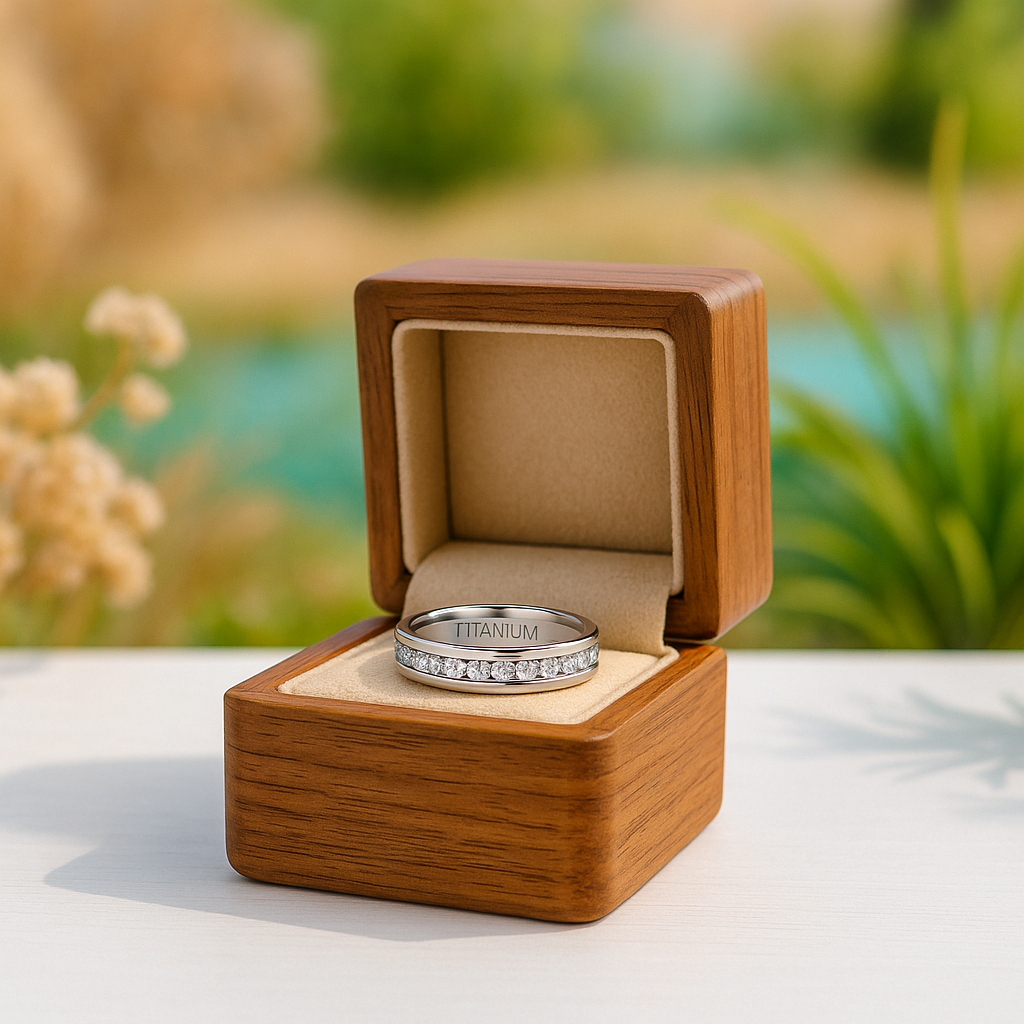Eternity Diamond Alternative Titanium Men's Wedding Band - Evani Naomi Jewelry