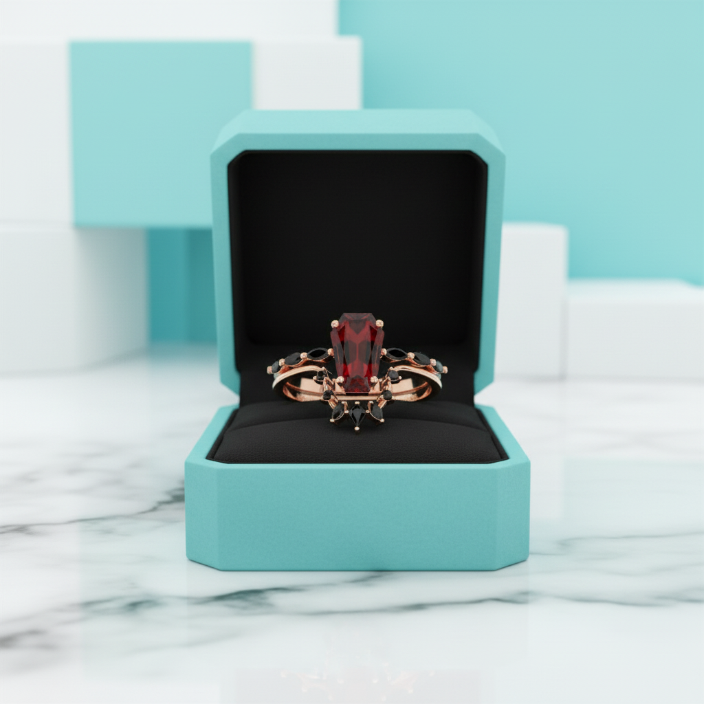 Gothic Rings in 14k Limited Coffin Cut Garnet Birthstone-Evani Jewelry