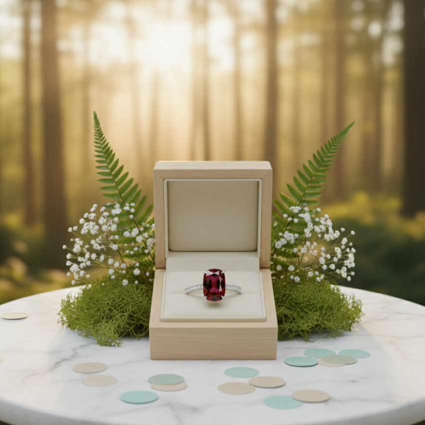 2.90 Ct Old Mine Cut Ruby Diamond 14K White Gold Engagement Ring