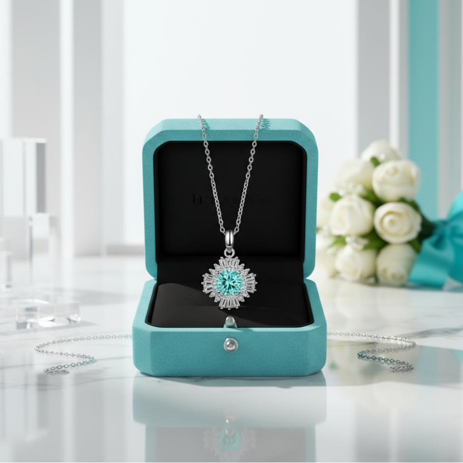 1.0 Ct Turquoise Sunflower Pendant Necklace-Evani Jewelry
