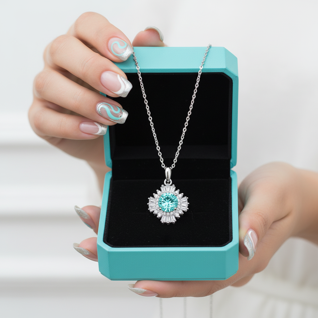 1.0 Ct Turquoise Sunflower Pendant Necklace - Evani Naomi Jewelry