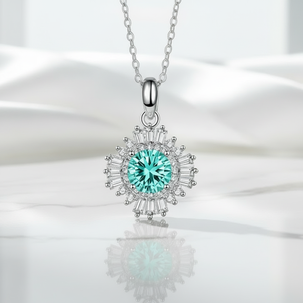 1.0 Ct Turquoise Sunflower Pendant Necklace