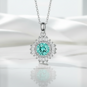1.0 Ct Turquoise Sunflower Pendant Necklace