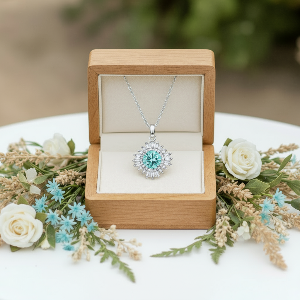 1.0 Ct Turquoise Sunflower Pendant Necklace-Evani Jewelry