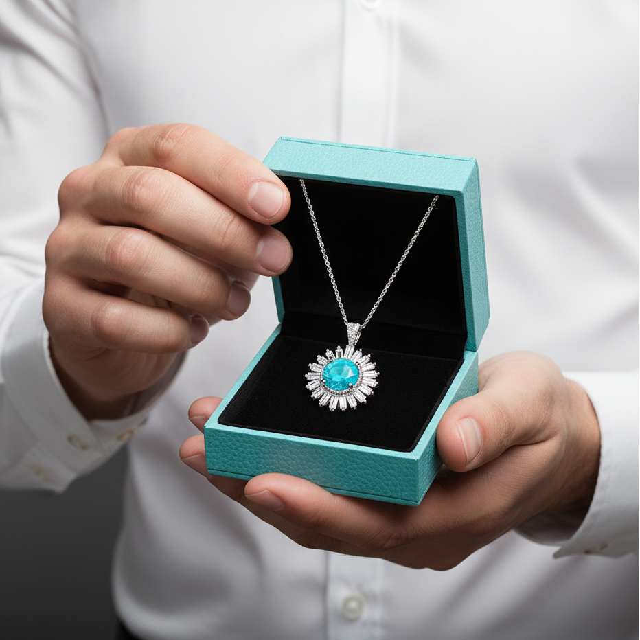 1.0 Ct Turquoise Sunflower Pendant Necklace - Evani Naomi Jewelry