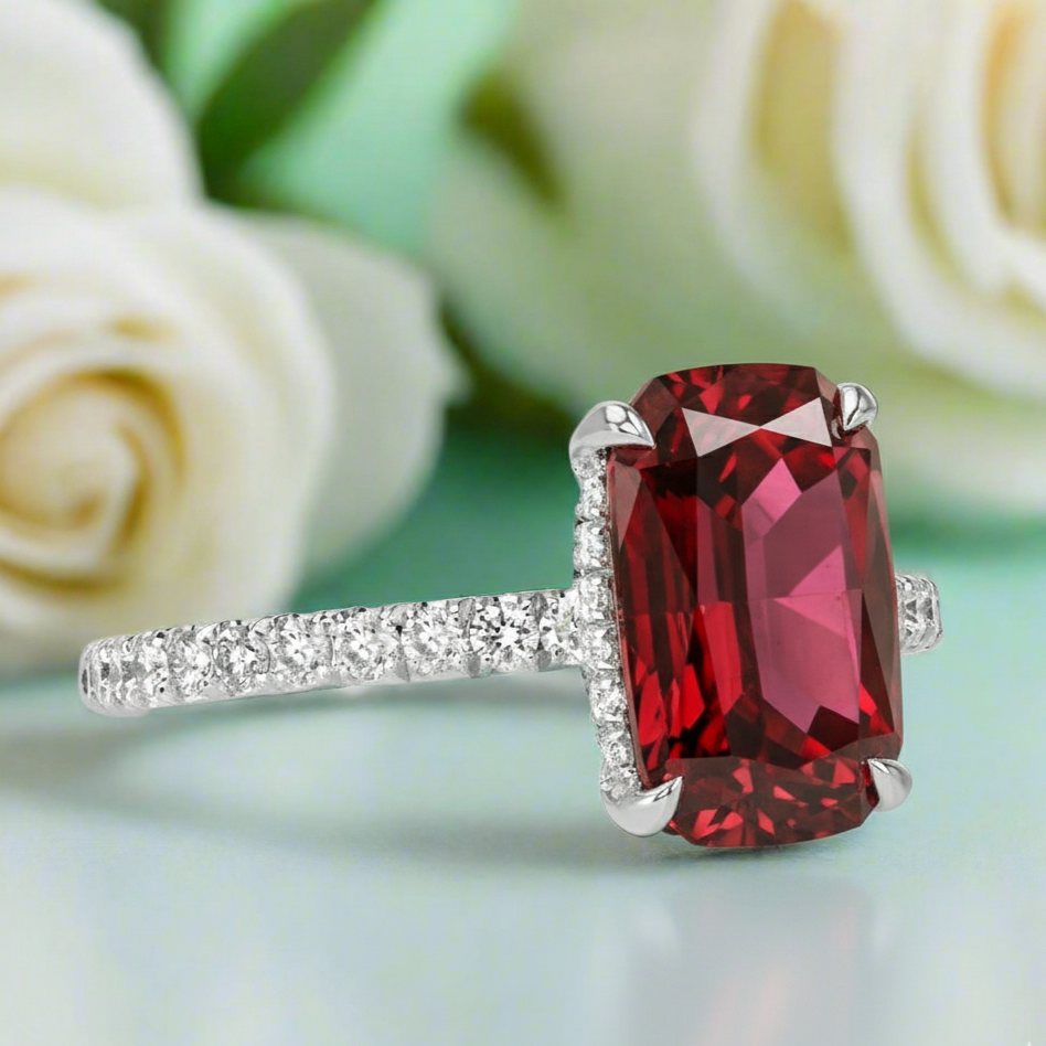 2.90 Ct Old Mine Cut Ruby Diamond 14K White Gold Engagement Ring