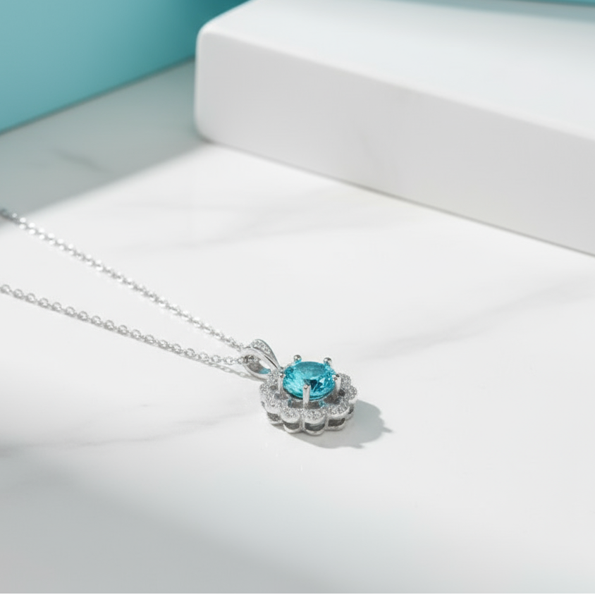 1.0 Ct Turquoise Flower Shaped Necklace-Evani Jewelry