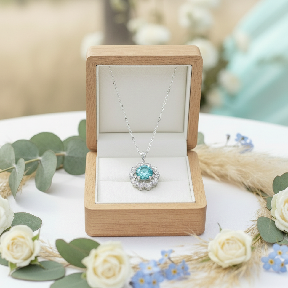 1.0 Ct Turquoise Diamond Flower Shaped Necklace