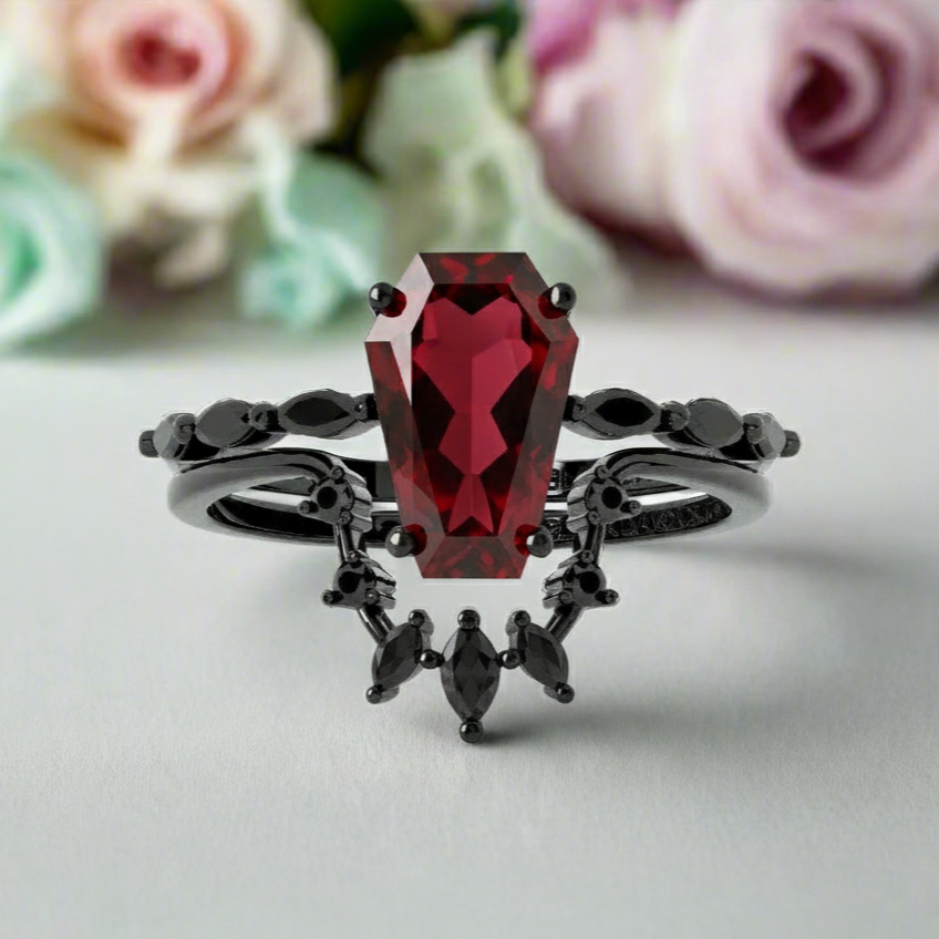 Gothic Rings in 14k Limited Ruby Coffin Cut Diamond