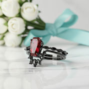 Gothic Rings in 14k Limited Coffin Cut Garnet Birthstone-Evani Jewelry