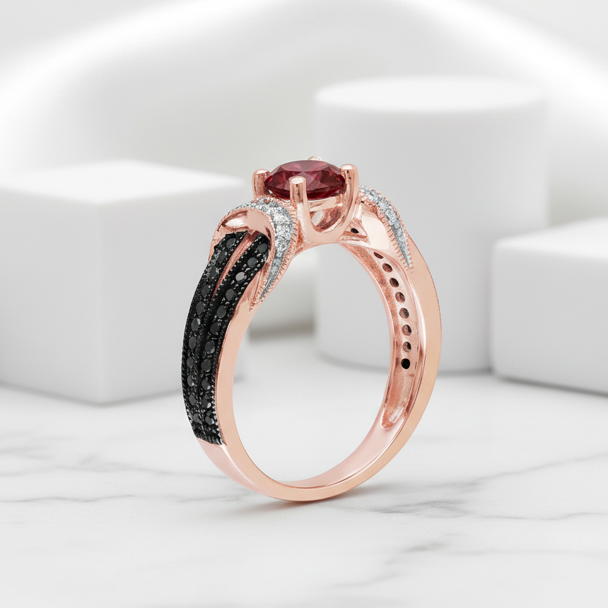 1.0 Ct Round Cut Ruby Birthstone Diamond Engagement Ring - Evani Naomi Jewelry