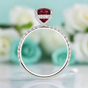 2.90 Ct Old Mine Cut Ruby Diamond 14K White Gold Engagement Ring