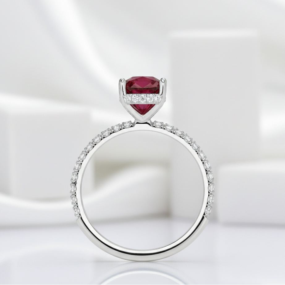 2.90 Ct Old Mine Cut Ruby 14K White Gold Engagement Ring-Evani Jewelry
