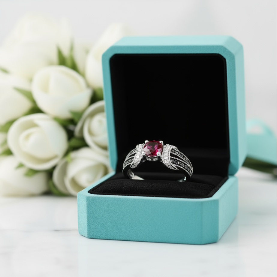 1.0 Ct Round Cut Ruby Birthstone Engagement Ring-Evani Jewelry